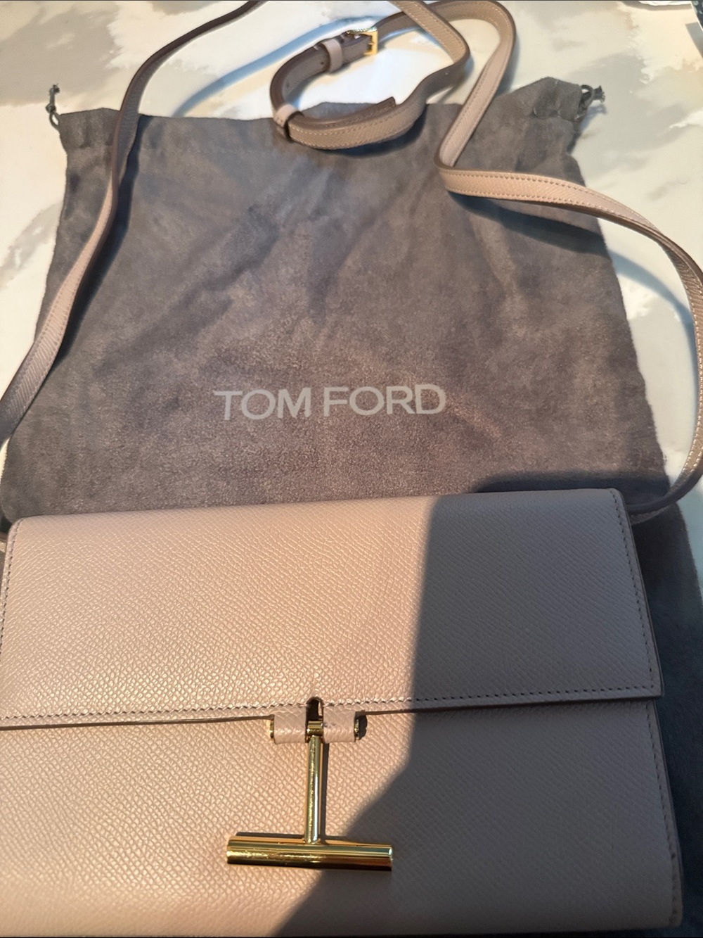 Tom Ford Nude Pink Leather Crossbody with Gold T-Bar
